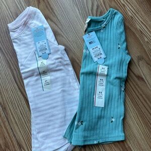 Striped Pink and Floral Teal Long Sleeveless Tops